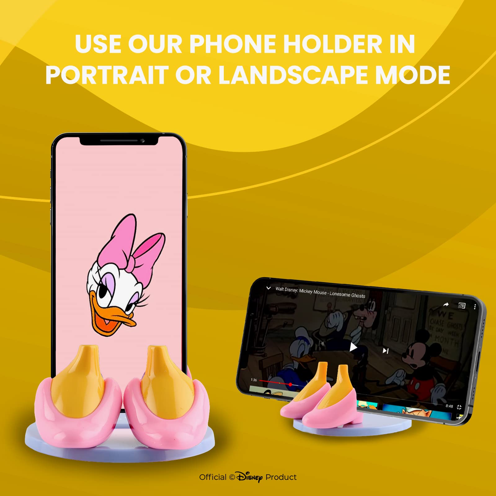 Disney Mickey Mouse and Friends Phone Stand with Daisy Design - Universal Cell Phone Holder for Desk, Compatible with iPhone & Android - Perfect for Home, Office, and Travel Use
