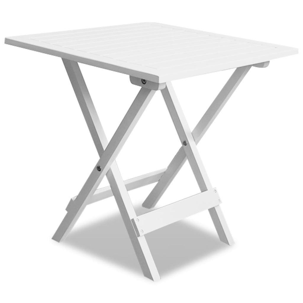 vidaXL Folding Patio Table - 18.1x18.1x18.5 Inch Portable Wooden Outdoor Indoor Table for Deck, Garden, Picnic, Dining & Card Games - Compact White Tray Table - Perfect for Small Spaces, Balcony, Camping & RV Use