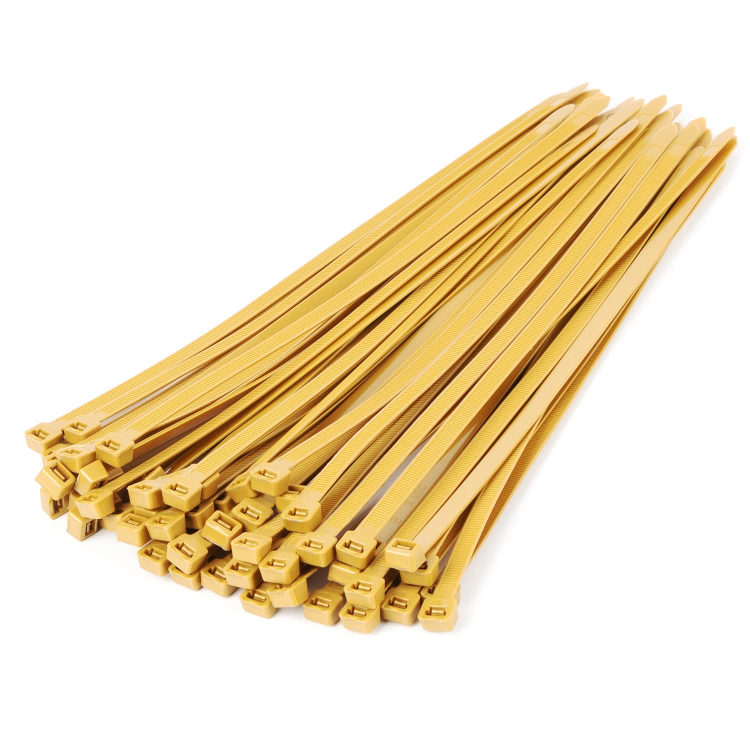 XINGO 100-Pack 12-Inch Heavy Duty Cable Zip Ties - 120 lbs Tensile Strength, Self-Locking Plastic Wire Ties for Indoor & Outdoor Use (Gold) - Perfect for Organizing Cables, Bundling Wires, and Securing Outdoor Equipment