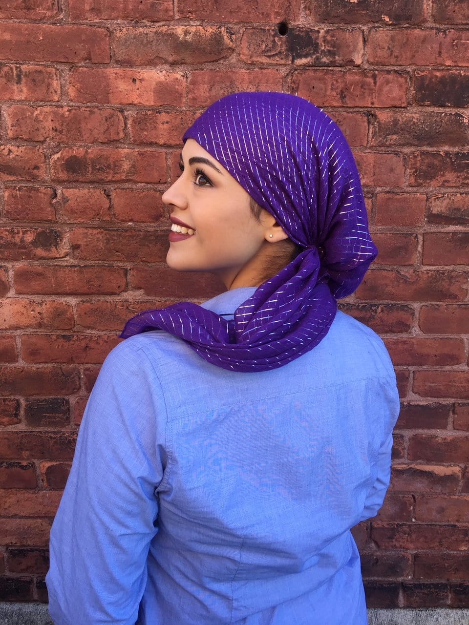 PRE TIED Beach Scarf for Women - Coral Color Cotton Metallic Headscarf | Slip On Style Hair Net Bandana Hijab | Chemo Head Cover | Perfect for Beach, Travel, and Everyday Wear