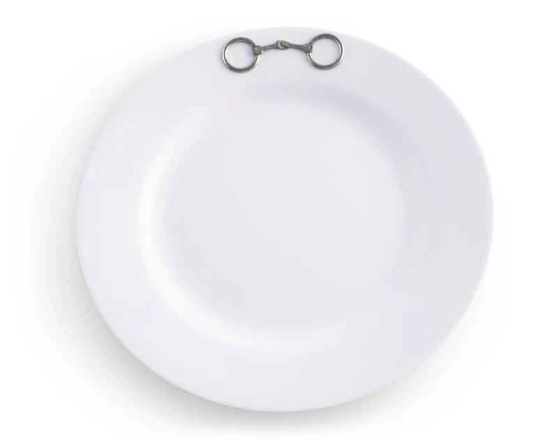 Premium White Melamine Dinner Plates Set of 10 with Snaffle Bit Design - Perfect for Western Themed Parties, Ranch Weddings & Cowboy Style Dining