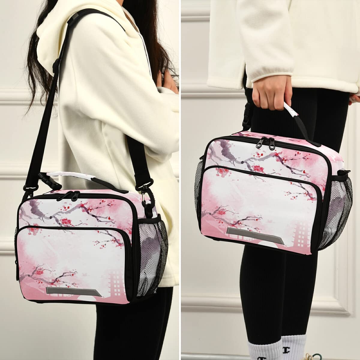 Nander Insulated Japanese Cherry Blossom Lunch Bag - Reusable Cooler Tote with Adjustable Shoulder Strap for School, Work & Picnic - Perfect for Women, Men & Kids (Bento Box Container, Office Lunch, Outdoor Activities)