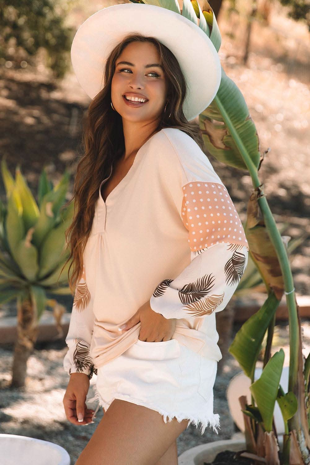 Stylish Palm Print Blouse with Puff Sleeves - Trendy Floral Summer Top for Women - Perfect for Beach Vacations, Date Nights & Office Wear