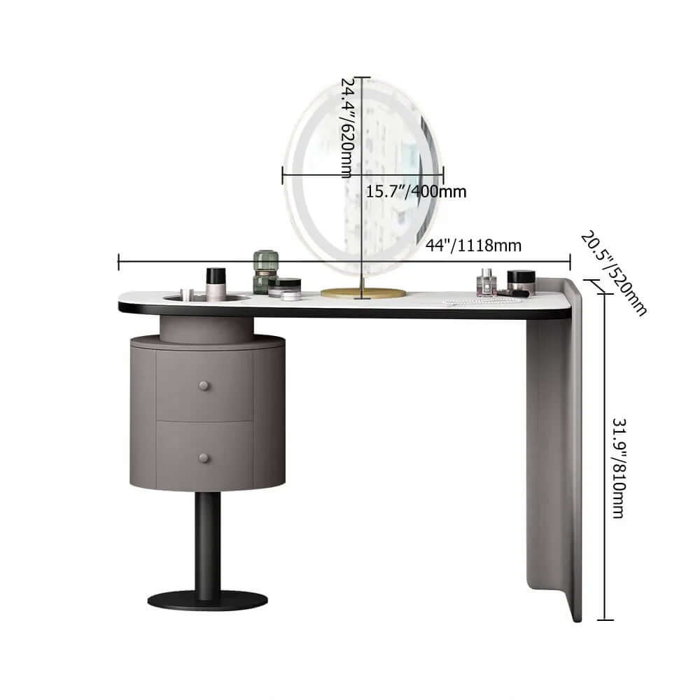 Elegant Minimalist Makeup Vanity Set with Stone Top - Dressing Table & Standing Mirror Included | Perfect for Bedroom, Bathroom & Beauty Salon Organization