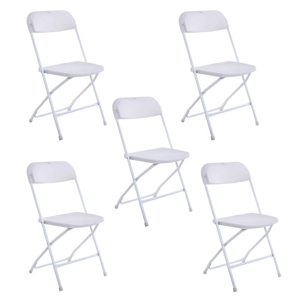 5 Pack White Plastic Folding Chairs - Heavy Duty 350lb Capacity Stackable Chairs with Steel Frame for Indoor Outdoor Use | Perfect for Weddings, Parties, Office Events, Picnics & Dining