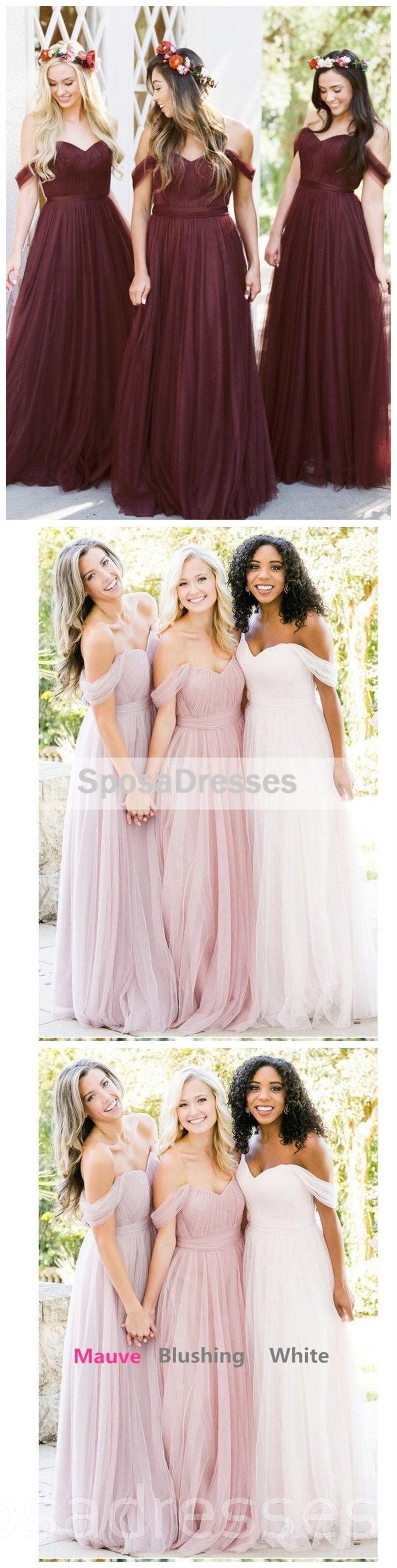 Custom Off Shoulder Tulle A-Line Long Bridesmaid Dresses - WG234 | Elegant Wedding Party Gowns for Formal Events, Prom & Special Occasions