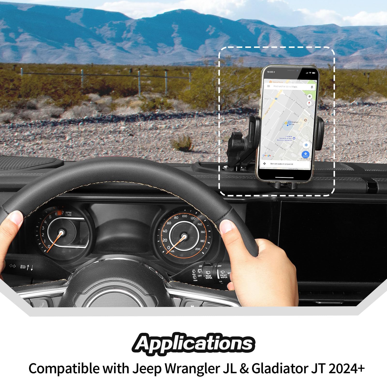 JeCar Universal Car Phone Mount Holder for 2024+ Jeep Wrangler JL & Gladiator JT - Secure Dashboard & Air Vent Clip - Perfect for GPS Navigation, Hands-Free Calling & Road Trips