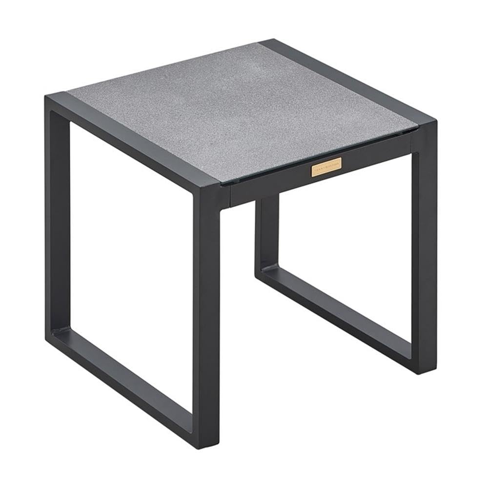 Tommy Hilfiger Hampton Outdoor Side Table with Gray Pebbled Glass - Patio, Garden, Poolside Decor for Outdoor Living Spaces