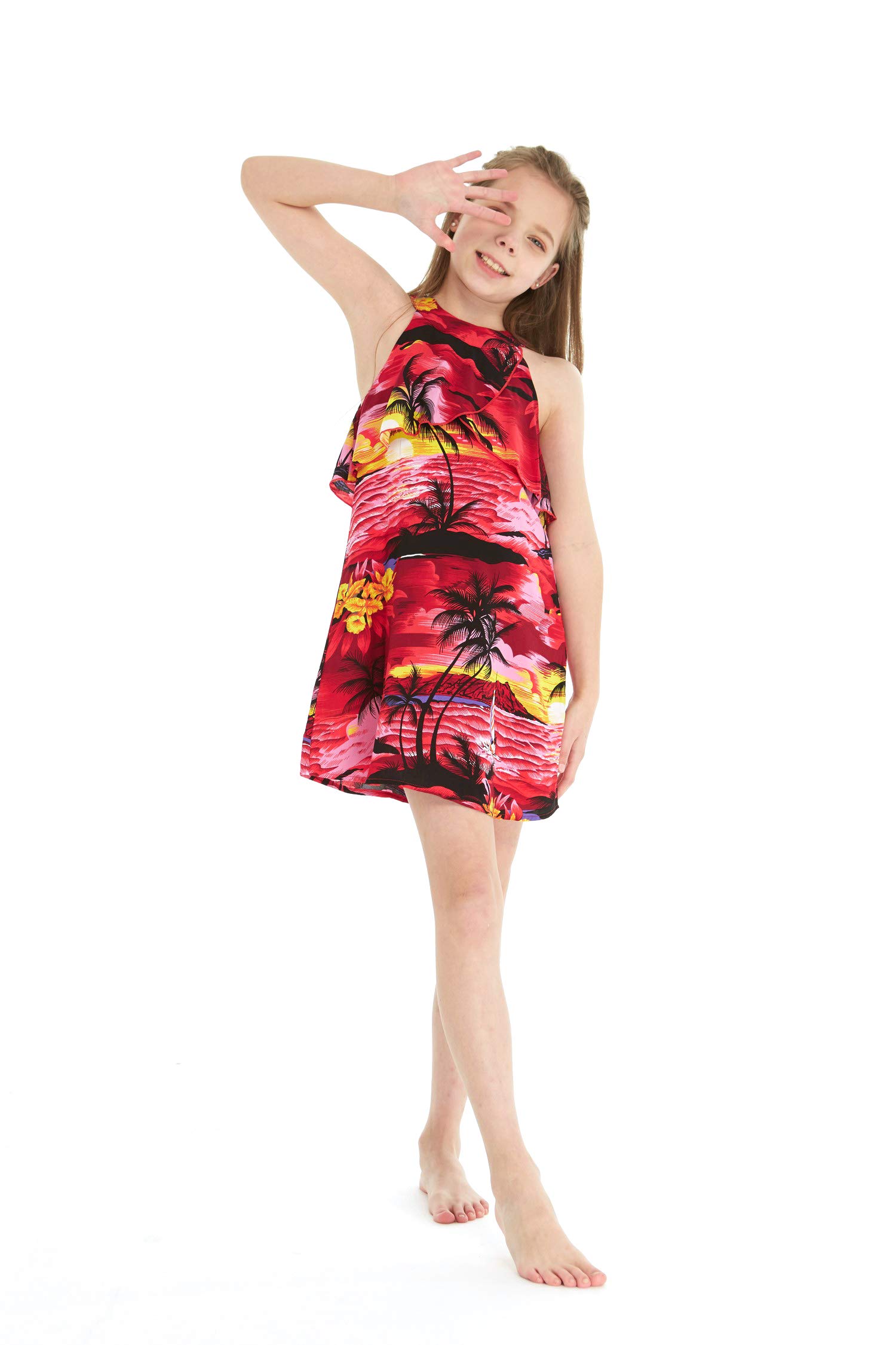 Hawaiian Luau Outfits for Family - Matching Sunset Red Aloha Shirts for Men, Women, Boys & Girls | Perfect for Beach Parties, Luau Events & Summer Vacations