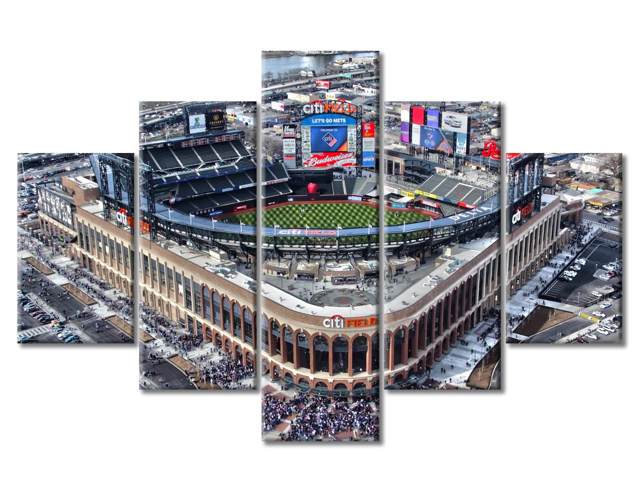 TUMOVO New York Cityscape Wall Art - 5 Piece Baseball Stadium Posters & Prints, Black & White Framed Decor (60