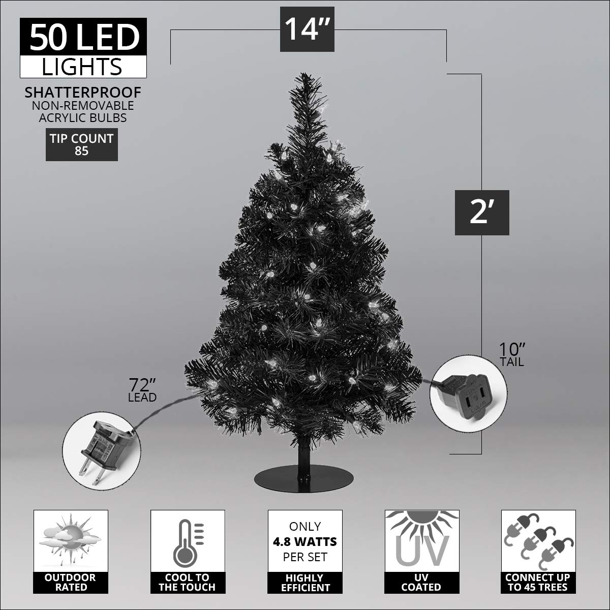 2ft LED Tabletop Christmas Tree - 50 Warm White Lights for Home Decor