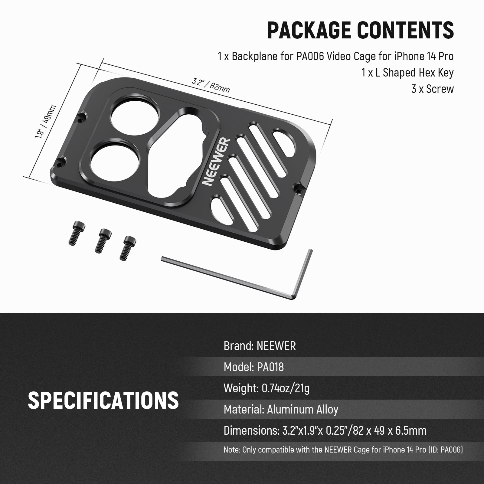 NEEWER PA018 Lens Backplate for iPhone 14 Pro - Universal Phone Cage Mount for DSLR Lenses - Perfect for Vlogging, Filmmaking & Mobile Photography
