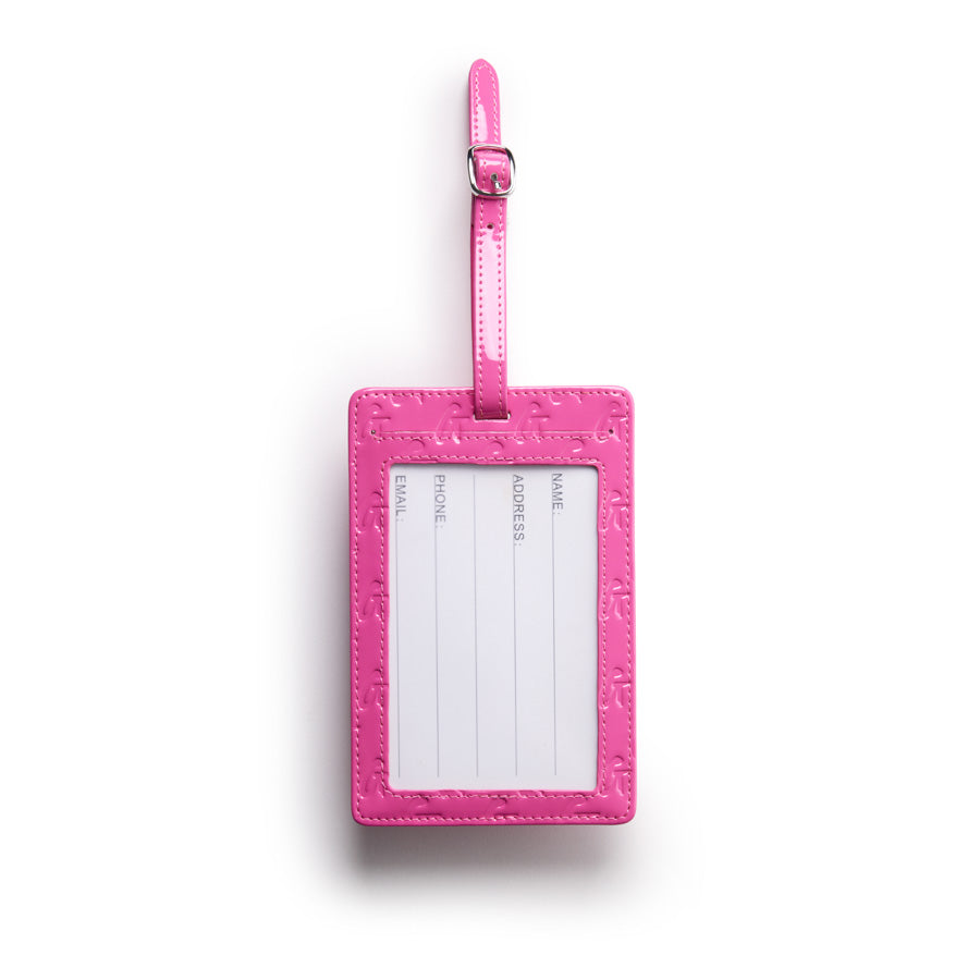 Monogram Luggage Tag with Mirror - Hot Pink | Personalized Travel Accessories for Suitcases, Bags & Backpacks | Perfect for Airports, Vacations & Business Trips