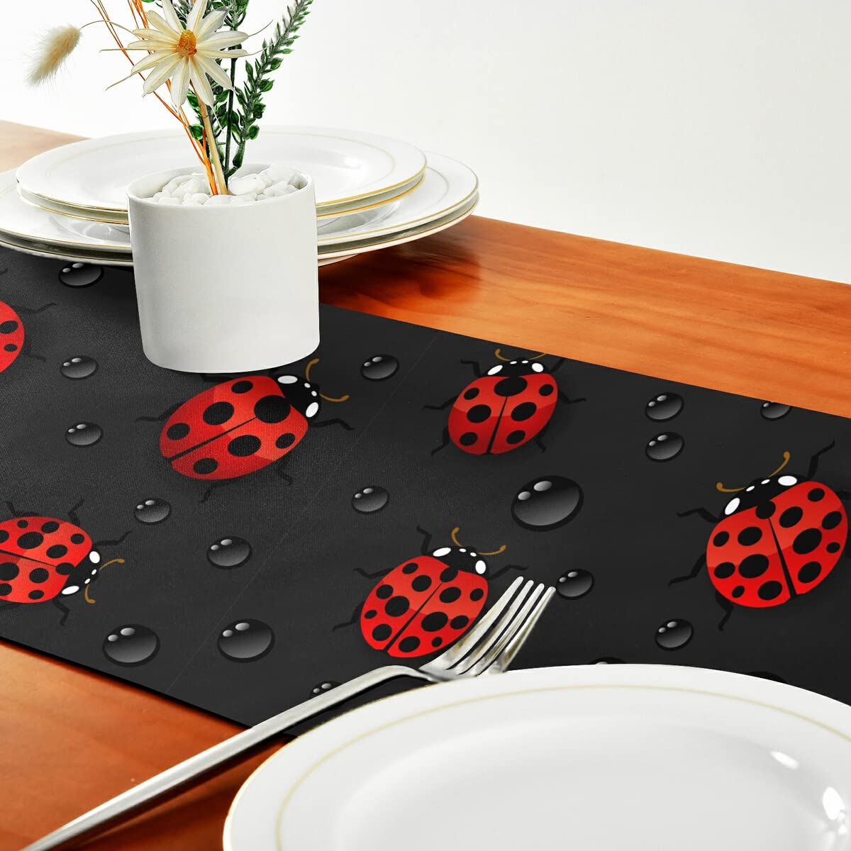 DOMIKING 72 Inch Extra Long Ladybug Print Rectangle Table Runner - Durable Polyester Table Decor for Round, Square & Coffee Tables - Perfect for Parties, Weddings & Home Decor