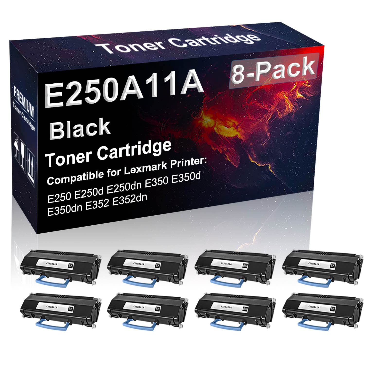 8-Pack High Yield E250A11A Compatible Toner Cartridge for Brother HL-L2350DW HL-L2370DW HL-L2375DW Printers - Black - Ideal for Home Office & Small Business Printing Needs