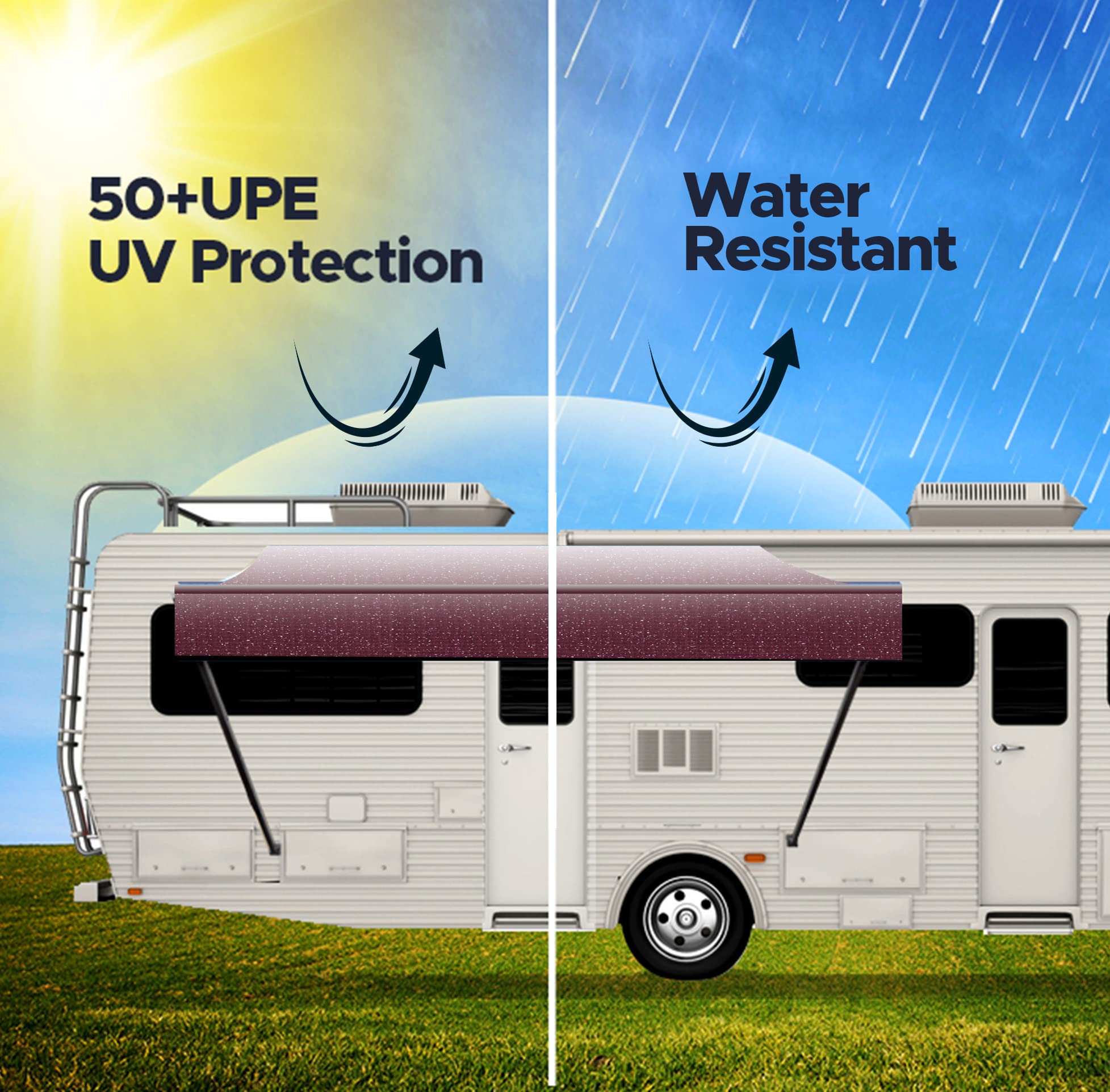 SunWave Premium Vinyl RV Canopy Replacement - 22 Foot Burgundy Fade Awning Fabric for Camper Trailers | Durable Weatherproof Shade Solution for Outdoor Camping & Road Trips