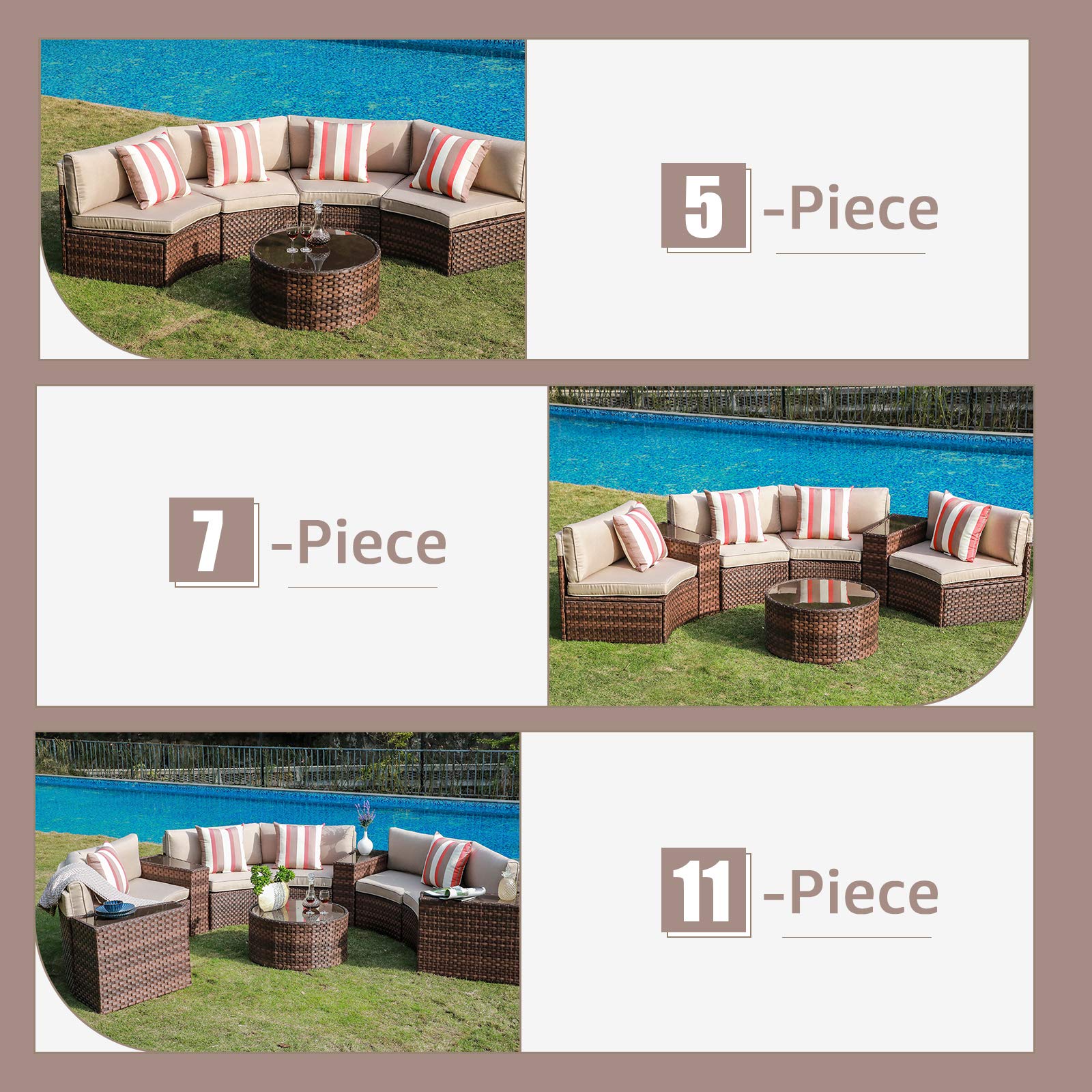 SUNSITT 2-Piece Half Moon Patio Furniture Set - Curved Outdoor Wicker Sectional Sofa with Beige Cushions for Garden, Poolside & Backyard Relaxation