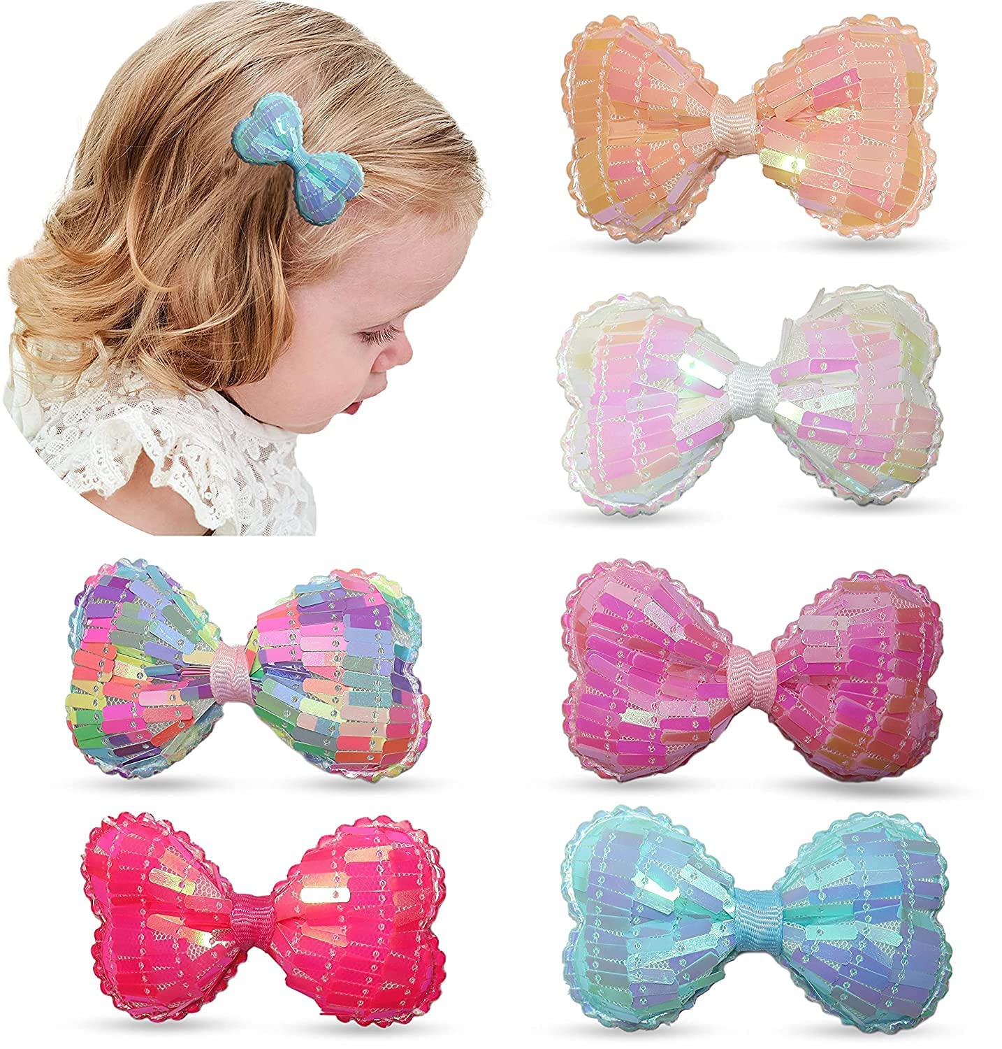 APPSAMBR 7PCS Glitter Hair Bows Clips - Sparkling Barrettes for Toddlers, Kids & Teens - Perfect for School, Parties & Special Occasions