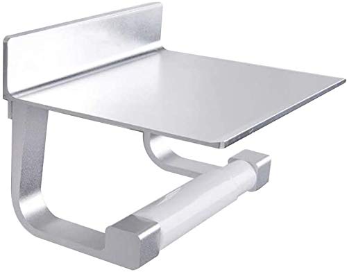 Stainless Steel Toilet Paper Holder Wall Mount - No Drill Bathroom Tissue Roll Rack with Phone Shelf, Silver (Ideal for Home, Hotel, RV & Small Spaces)
