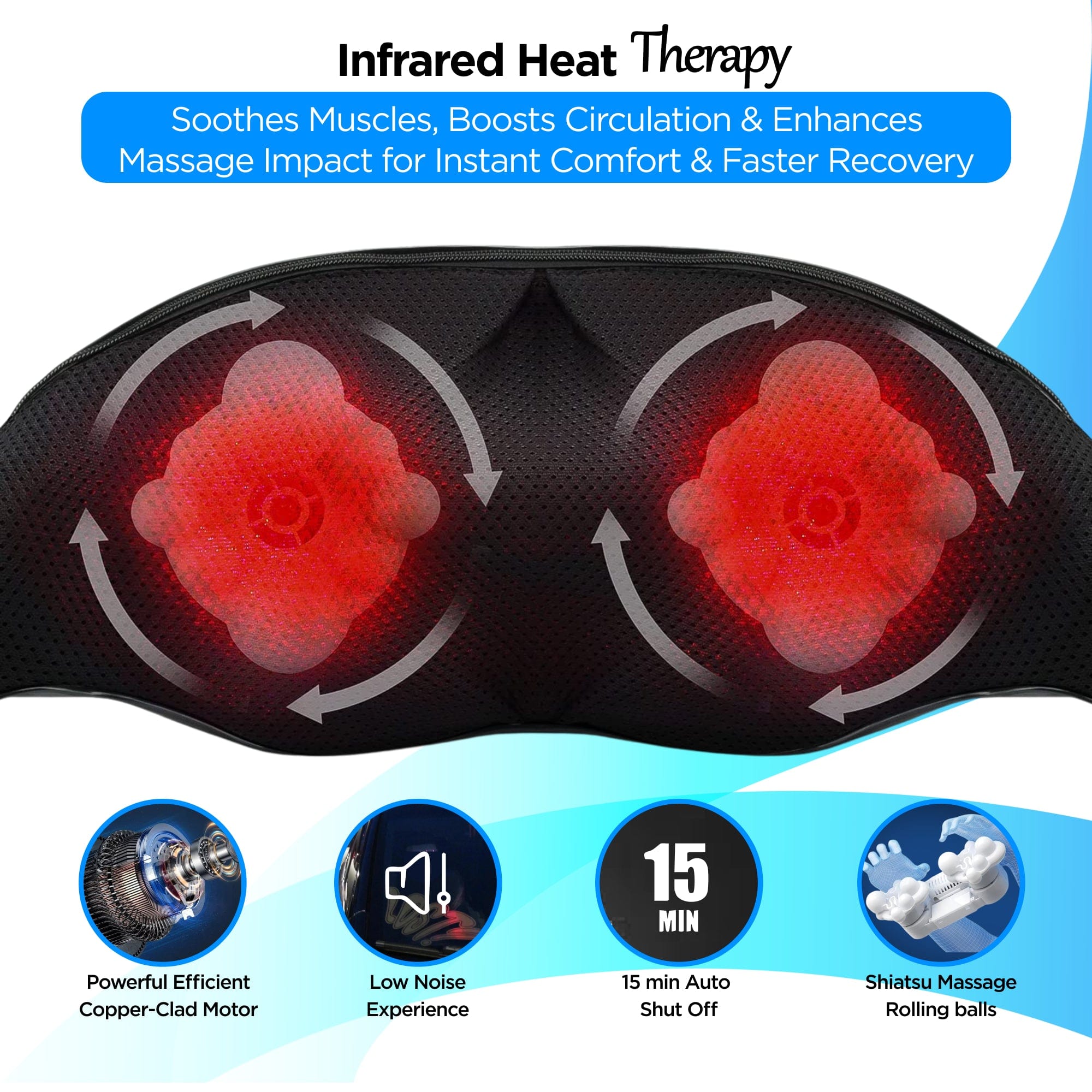 Dr Physio USA Electric Shiatsu Massager with Heat - Deep Tissue Kneading for Neck, Back & Shoulder Pain Relief - Ideal for Cervical Spondylosis & Muscle Tension - Perfect for Home, Office & Travel Use