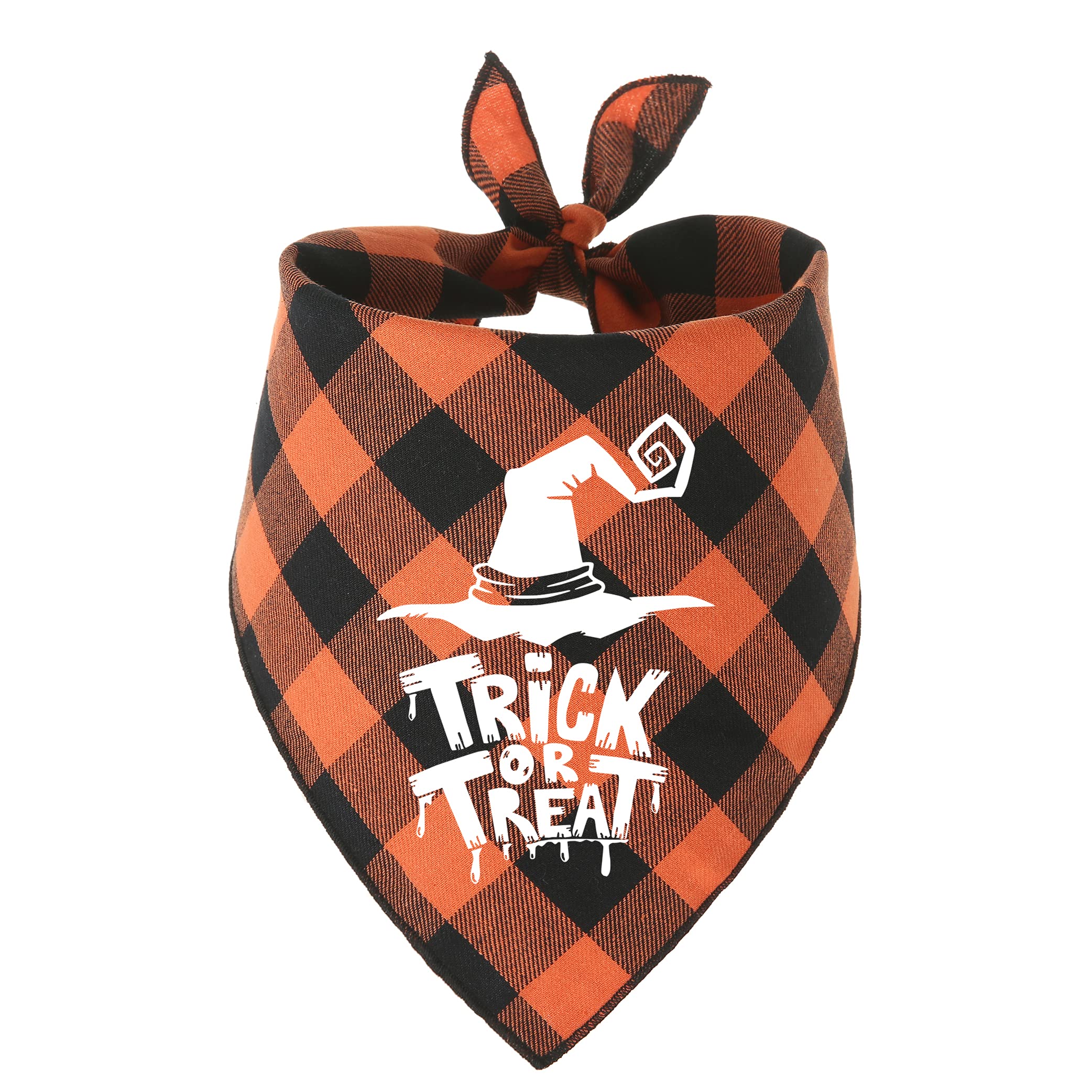 Halloween Dog Bandana for Small, Medium & Large Dogs - Orange Buffalo Plaid Pet Scarf for Costumes, Parties & Photo Shoots