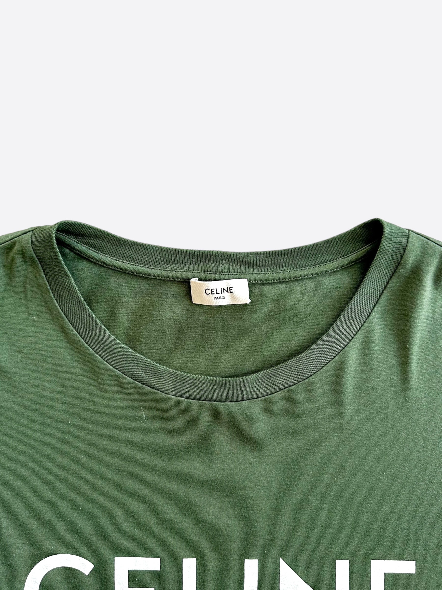 Celine Olive & White Logo T-Shirt for Women - Stylish Casual Cotton Tee for Everyday Wear, Street Fashion & Outfits