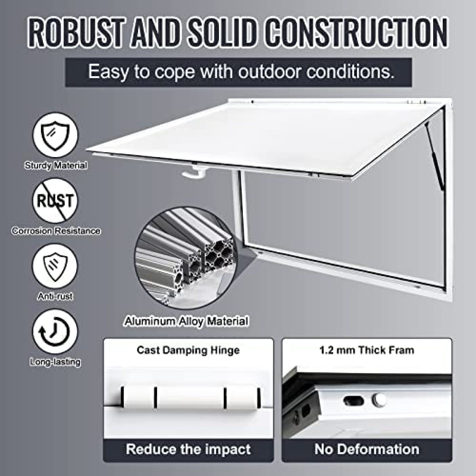 60''W x 36''H Commercial Food Truck Pass Through Window with Double-Point Fork Lock & 85° Opening Awning - Ideal for Concession Stands, Mobile Kitchens & Outdoor Serving Counters
