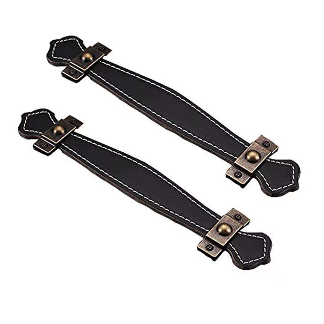 2-Pack Vintage PU Leather Drawer Handles - Shoebox, Briefcase, Suitcase & Wine Cabinet Knobs - Durable Furniture Hardware for Wardrobes, Wooden Boxes & Home Decor