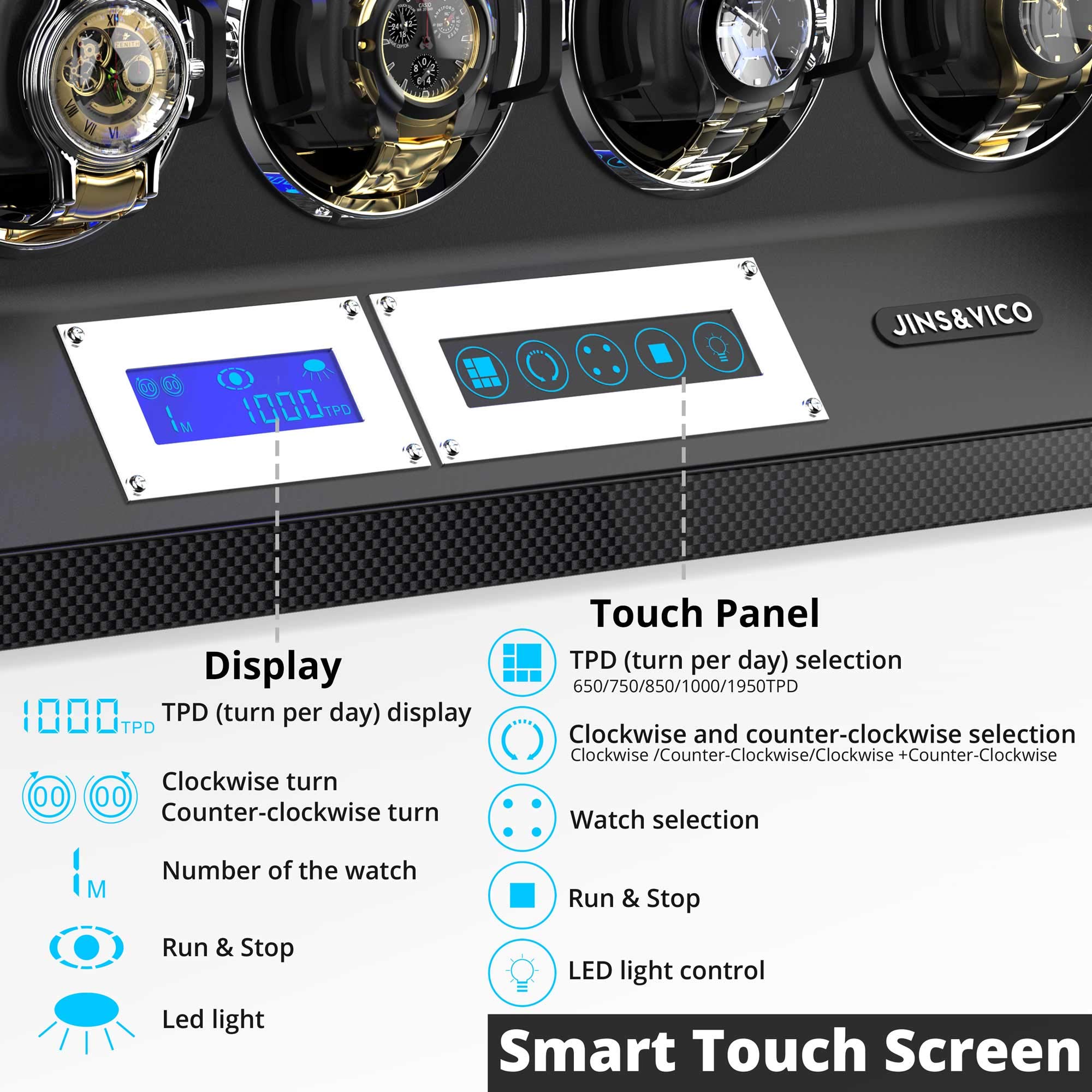 Premium Watch Winder with Adjustable [Upgraded] Watch Pillows - 8 Winding Spaces for Automatic Watches, Built-in LED Illumination - Perfect for Watch Collectors & Luxury Watch Storage