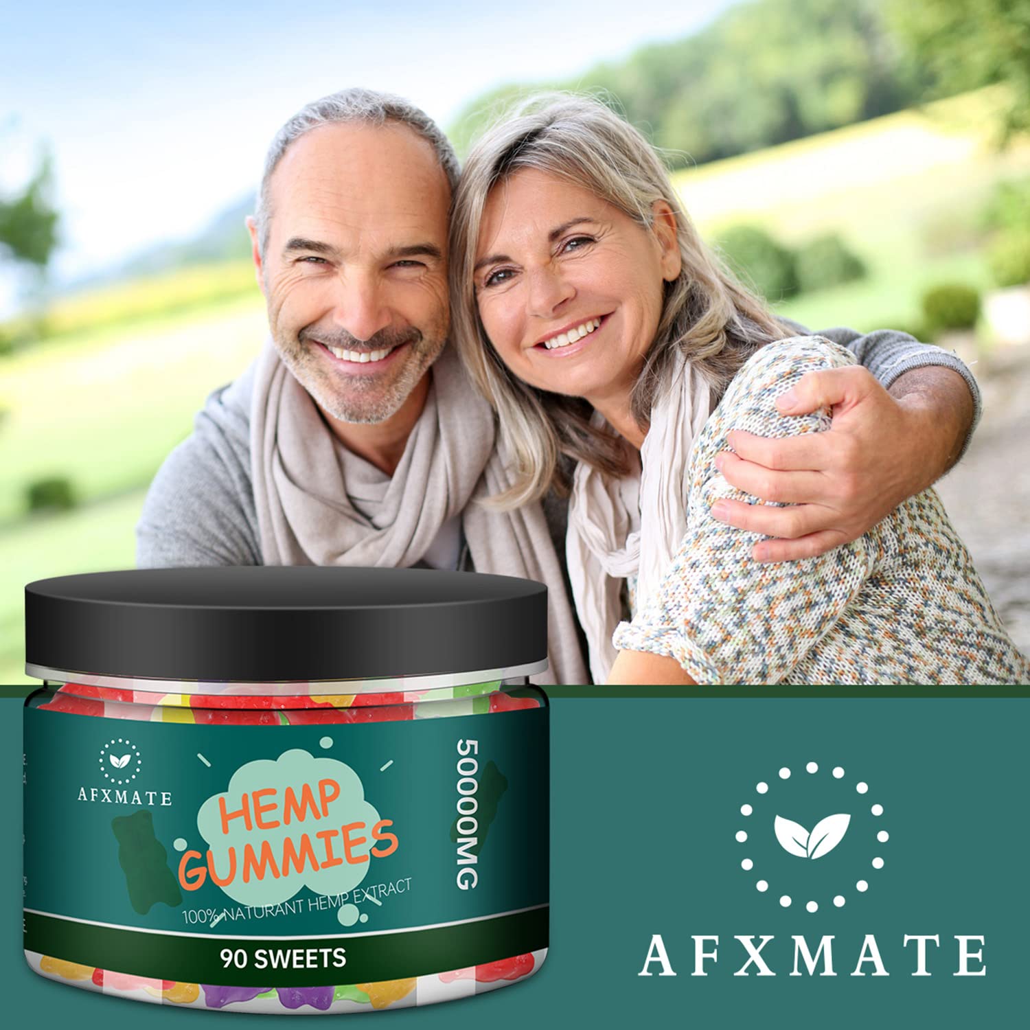 AFXMATE Hemp Gummies 50000mg - Natural Fruit Flavored CBD Gummy Bears (90 Count) for Stress Relief, Sleep Support & Relaxation | Vegan, Non-GMO, THC-Free Supplement for Daily Wellness
