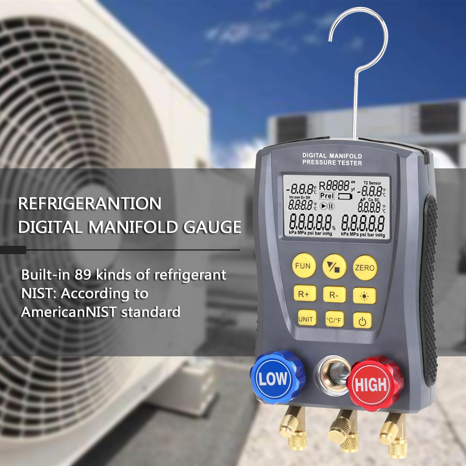 DUOYI DY517 Digital HVAC Manifold Gauge - Refrigeration Vacuum Pressure Tester with Temperature Measurement | Perfect for AC Repair, Refrigerant Charging & HVAC System Maintenance