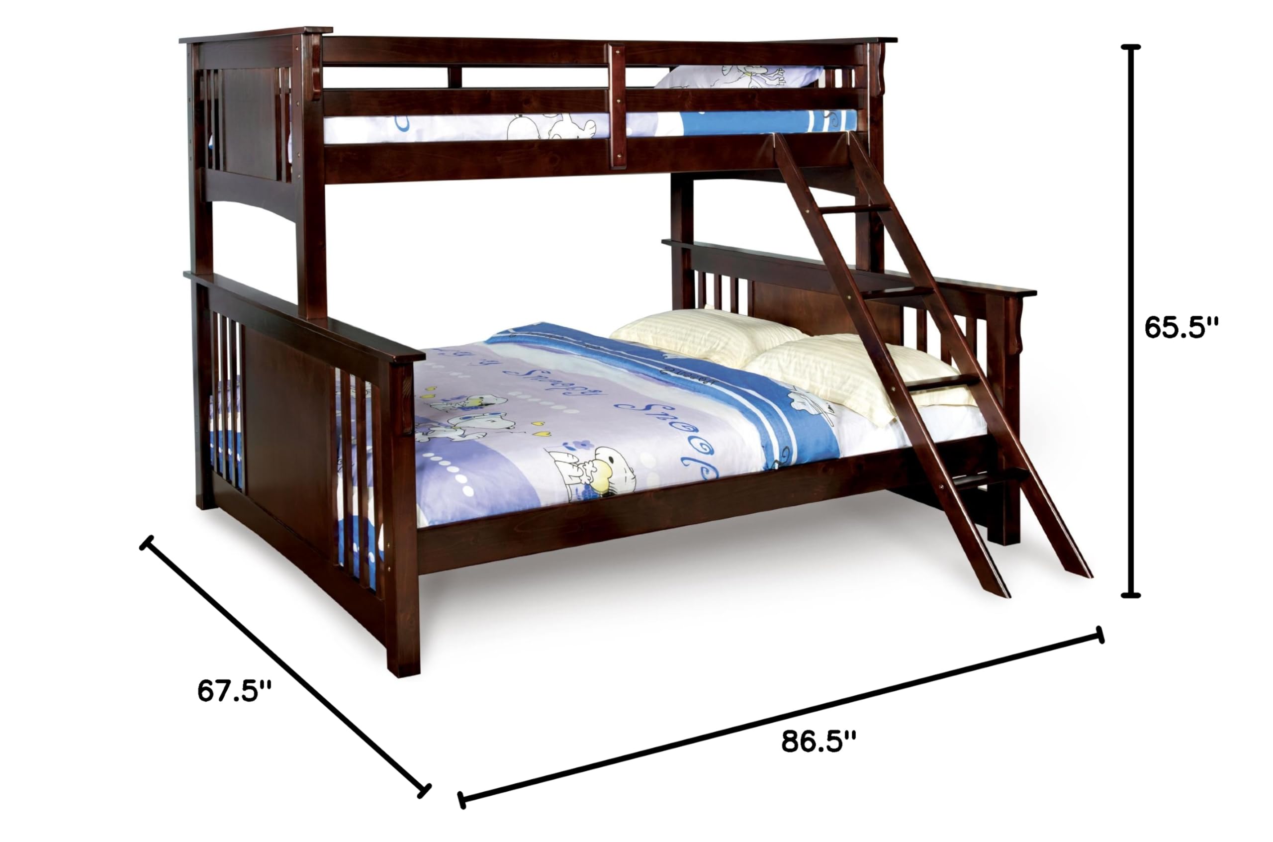 America Spring Creek III Twin Over Full Bunk Bed with Ladder - Solid Wood Frame in Rich Brown - Perfect for Kids' Bedrooms, Guest Rooms & Space-Saving Solutions