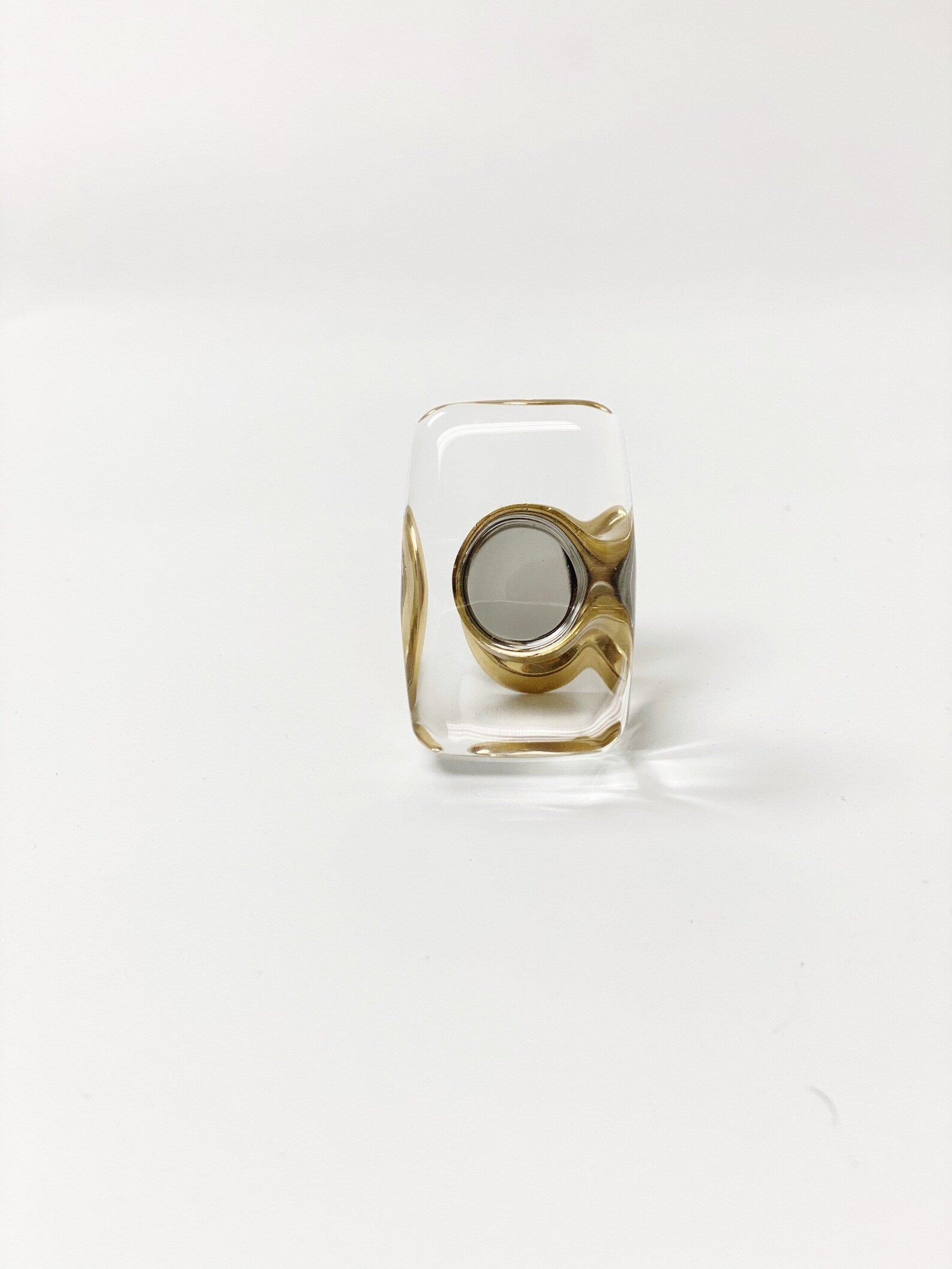 Polished Brass Cabinet Knobs - Rectangle Clear Glass Drawer Pulls for Kitchen & Bathroom - Vintage Style Hardware for Cabinets, Dressers, and Furniture (Set of 10)