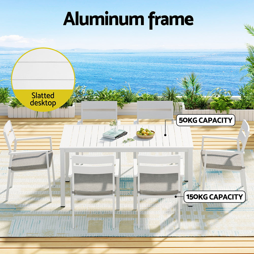 7-Piece Aluminum Outdoor Dining Set with Gray Cushions - Patio Furniture for Garden, Backyard, and Poolside Dining