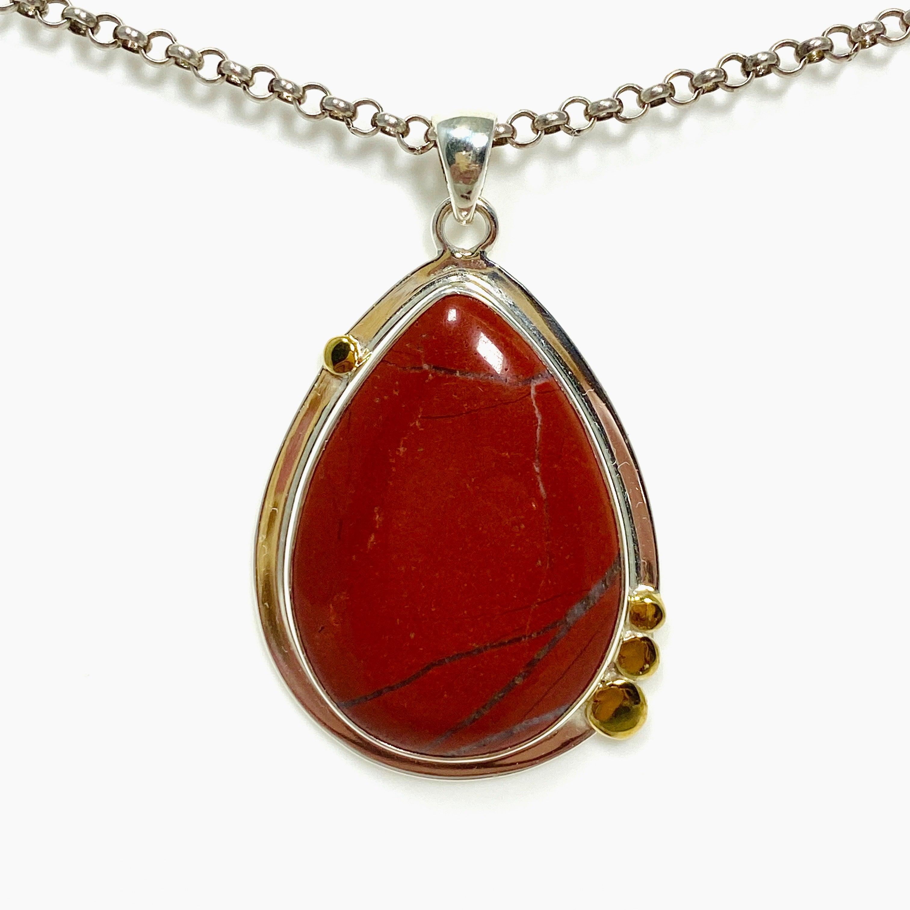 Natural Red Jasper Teardrop Pendant Necklace - Handcrafted Gemstone Jewelry KPGJ4445 for Meditation, Healing & Spiritual Protection
