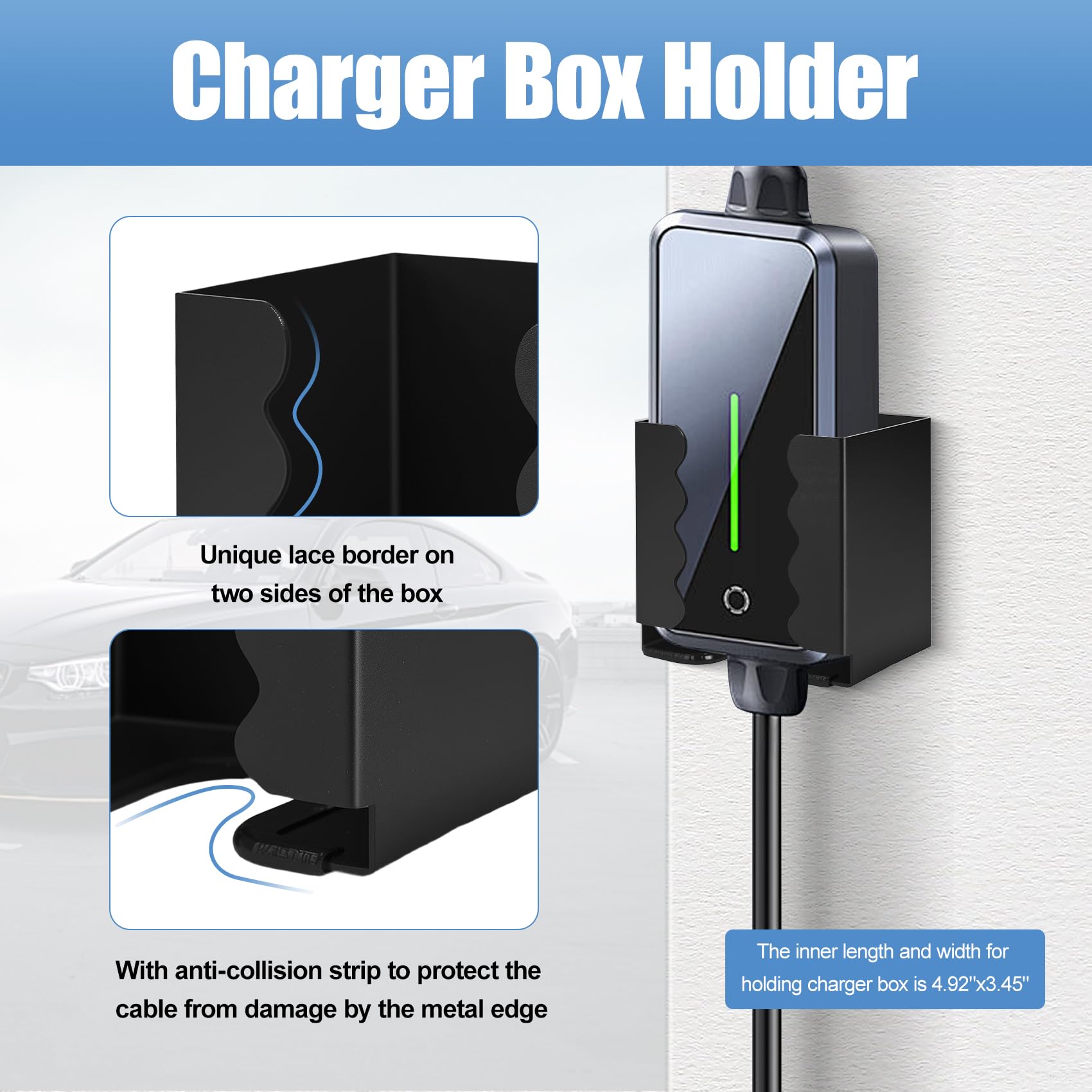 EV Charger Holder Wall Mount Kit - J1772 Connector Compatible Holster Dock & Cable Bracket for Electric Vehicle Charging | Perfect for Home Garage, Workplace & Public Charging Stations