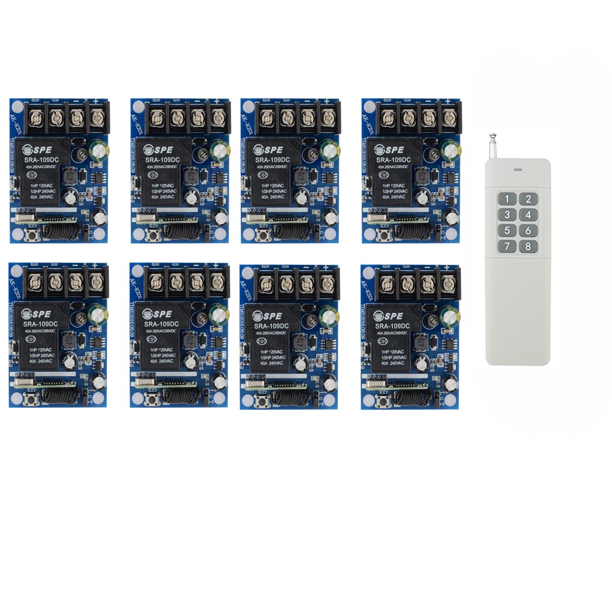 High Performance 8-Channel Wireless Remote Control System - 500M Range, DC 12V-48V (24V/36V), 30A/40A Relay Switch with Transmitter - Ideal for Industrial Automation, Garage Doors, and Home Security Systems
