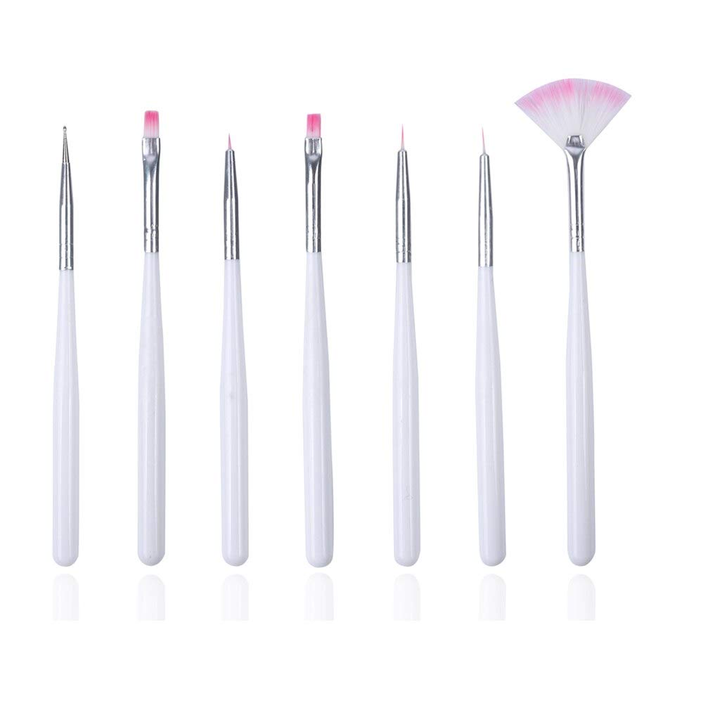 7PCS Professional Nail Art Brush Set - Dotting Pens, Manicure Brushes for Acrylic, UV Gel & Nail Polish - White Nail Design Tools Kit for Salon & Home Use