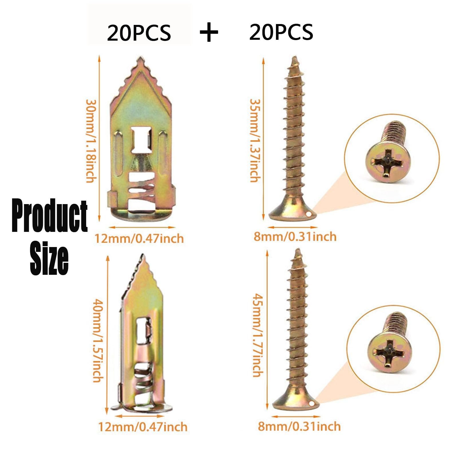 Upgraded Self-Drilling Drywall Anchors Kit - 100PCS (0.47x1.37 in) - No Drill Needed for Easy Wall Mounting - Perfect for Hanging Pictures, Shelves & Home Decor