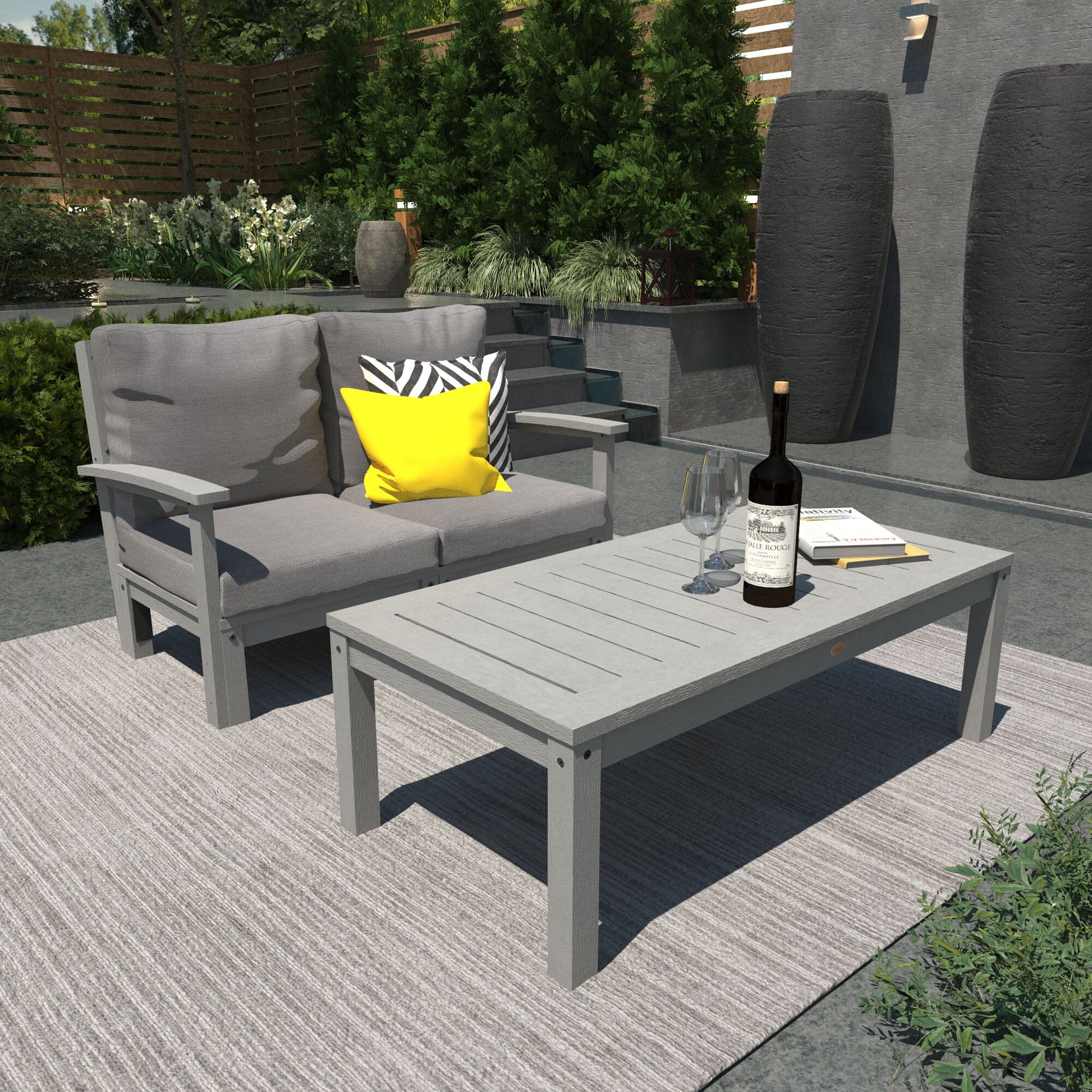 Custom Deep Seating Loveseat with Matching Conversation Table Set - Outdoor Patio Furniture for Garden, Poolside & Backyard Relaxation