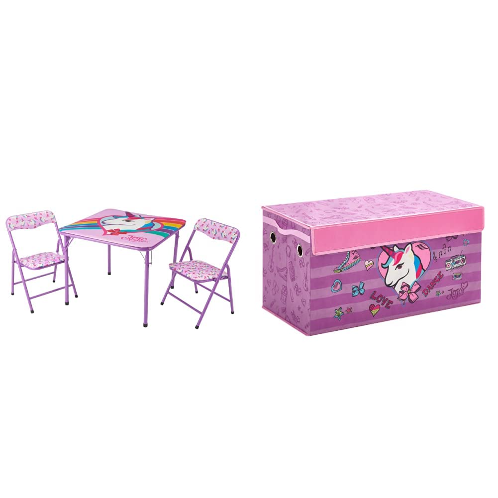 JoJo Siwa Kids Table and Chair Set with Storage Trunk - 3-Piece Foldable Table & 2 Chairs for Ages 3+, Durable Pink Collapsible Toy Organizer - Perfect for Playroom, Birthday Gifts & Toddler Activities