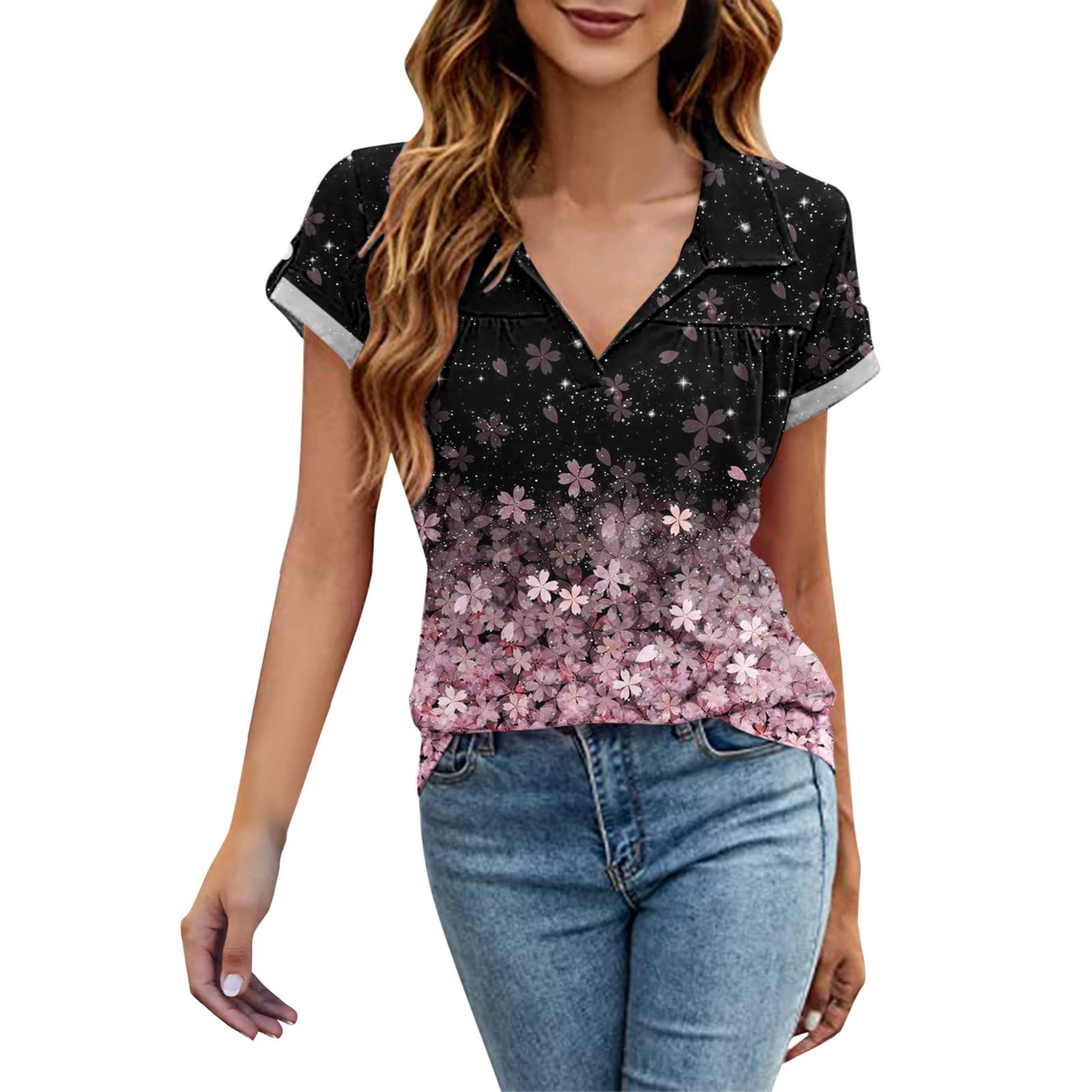 Women's Summer Printed Short Sleeve Casual Tunic Blouse - Sexy Flowy Top for Women | Perfect for Beach, Vacation & Everyday Wear