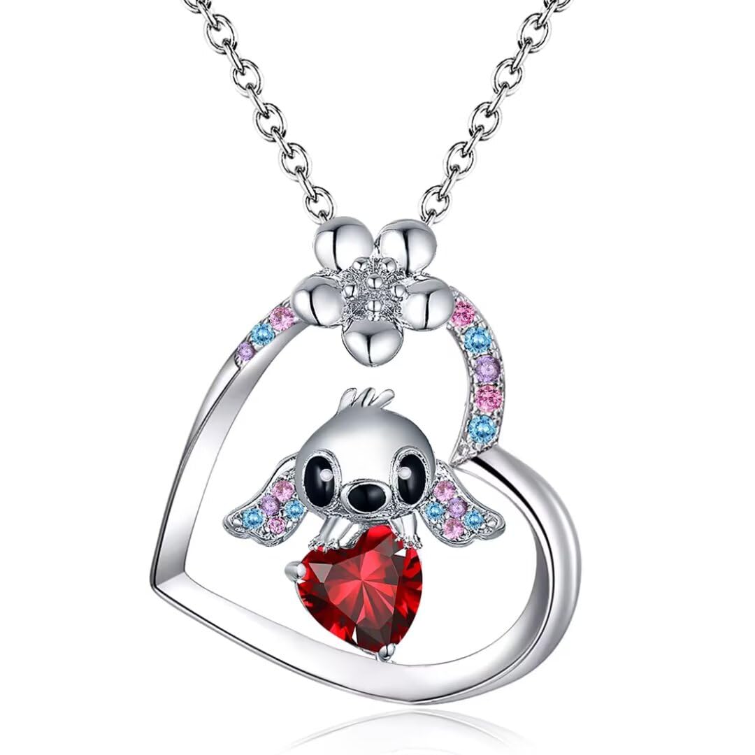 Stitch Birthstone Necklace - Personalized Jewelry Gift for Girls, Daughter & Granddaughter | Birthday Present for Kids & Little Girls | Perfect for Birthdays, Christmas & Special Occasions