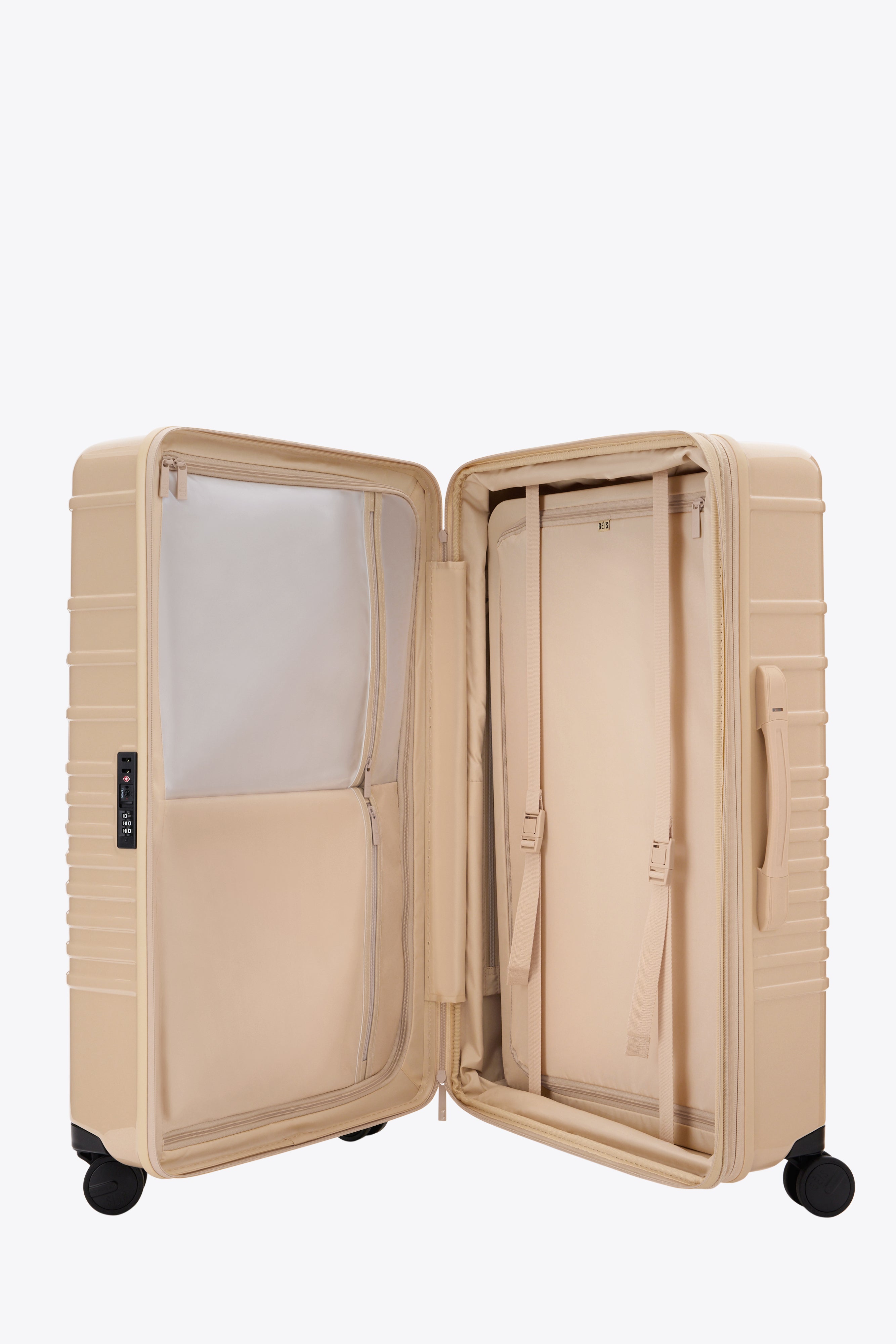 Large Check-In Roller Luggage in Glossy Beige - Spacious Carry-On Suitcase for Travel, Business Trips & Vacations
