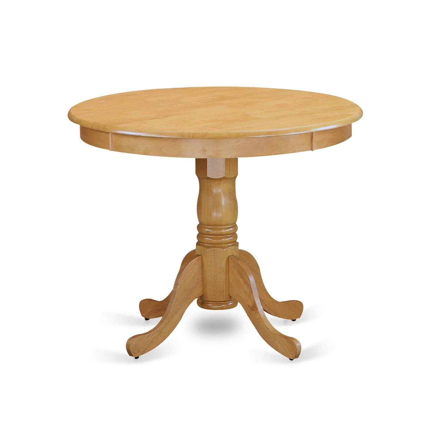 East West Furniture ANNO3-OAK-W 3 Piece Oak Dining Table Set with Pedestal Base and 2 Matching Chairs, 36x36 Inch Round Kitchen Table - Perfect for Small Spaces, Breakfast Nooks & Cozy Dining Areas