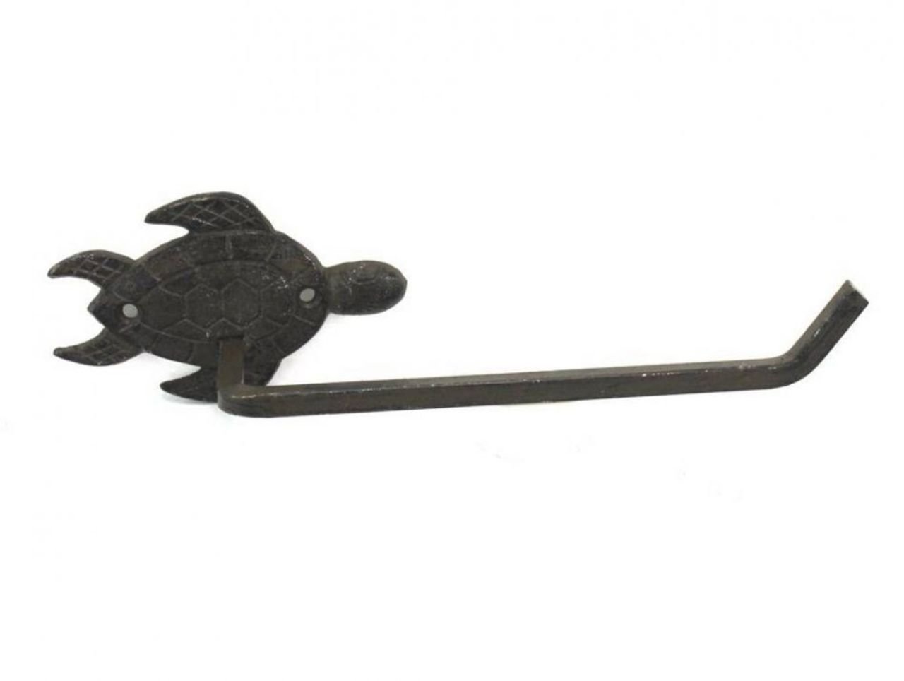 Hampton Nautical Cast Iron Sea Turtle Toilet Paper Holder - 10 Inch Rustic Bathroom Decor - Coastal Beach Theme Home Accessory for Bath, Powder Room & Vacation House Decorating