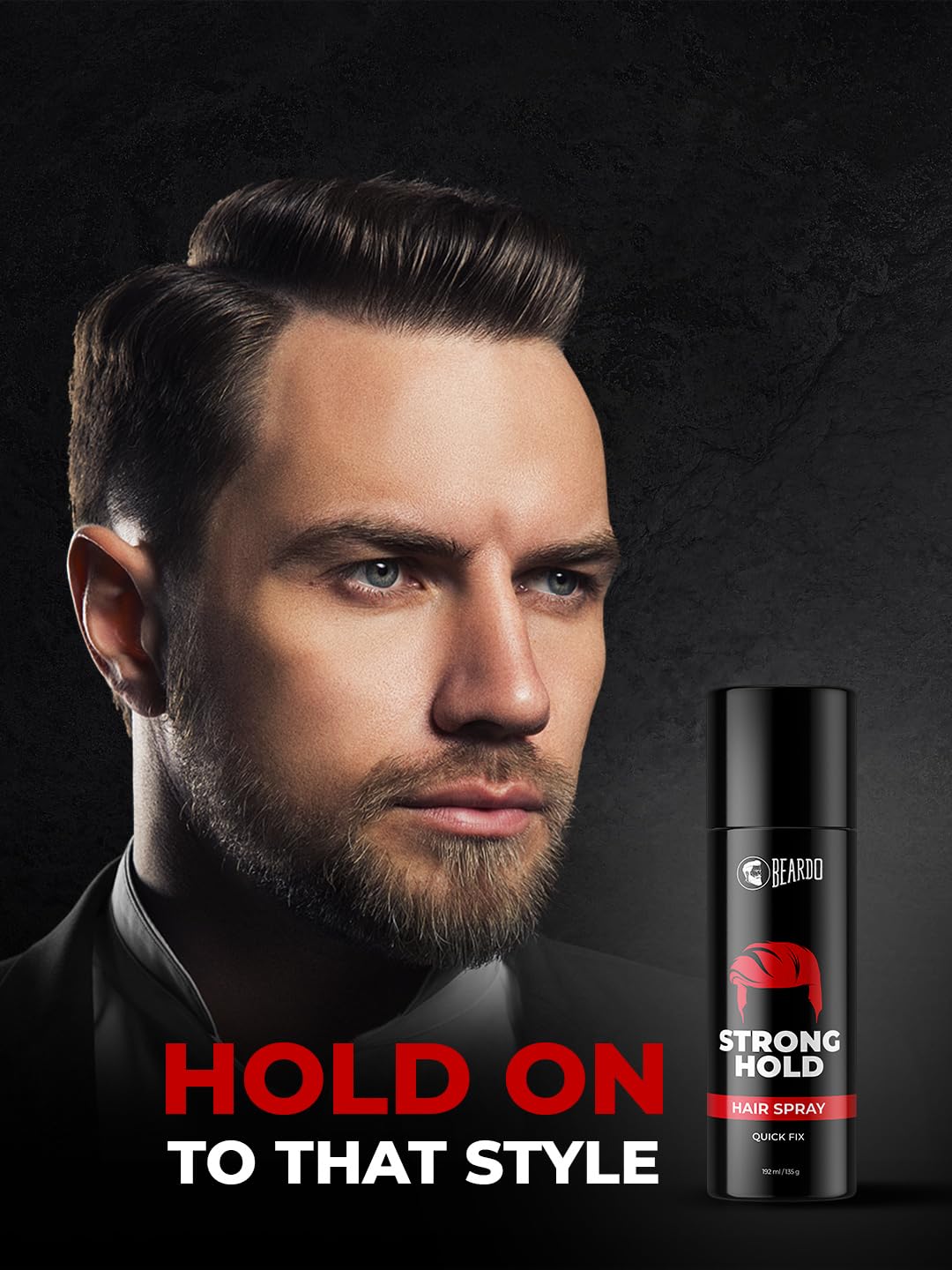 Beardo Strong Hold Hair Spray for Men - 192ml | Long Lasting Hair Styling & Setting Spray with Natural Shine | Perfect for Daily Use, Special Occasions & Professional Styling