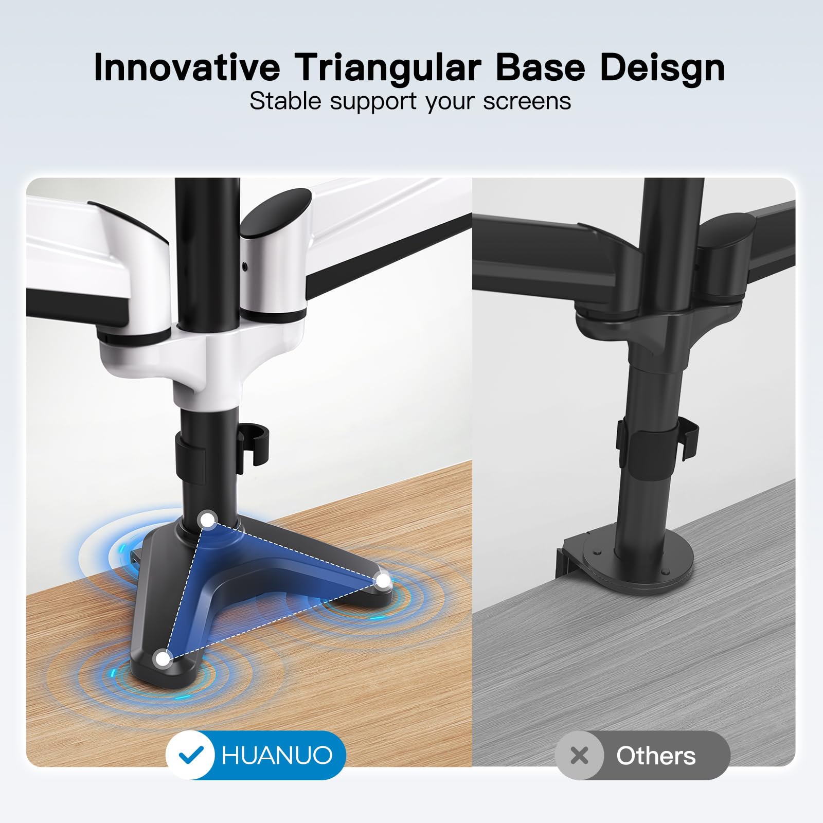 HUANUO Triple Monitor Stand - Adjustable Full Motion Gas Spring Mount for 3 Monitors 17-32 inches, Heavy Duty Clamp & Grommet Kit - Perfect for Gaming, Office Work & Multi-Tasking Setup