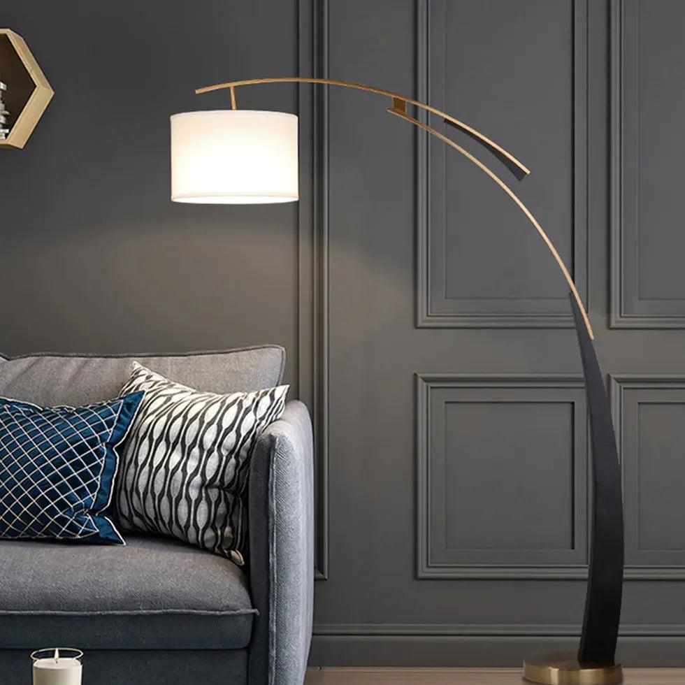 Modern White Cylindrical Arched Floor Lamp - Elegant Home & Office Lighting for Living Room, Bedroom, or Study