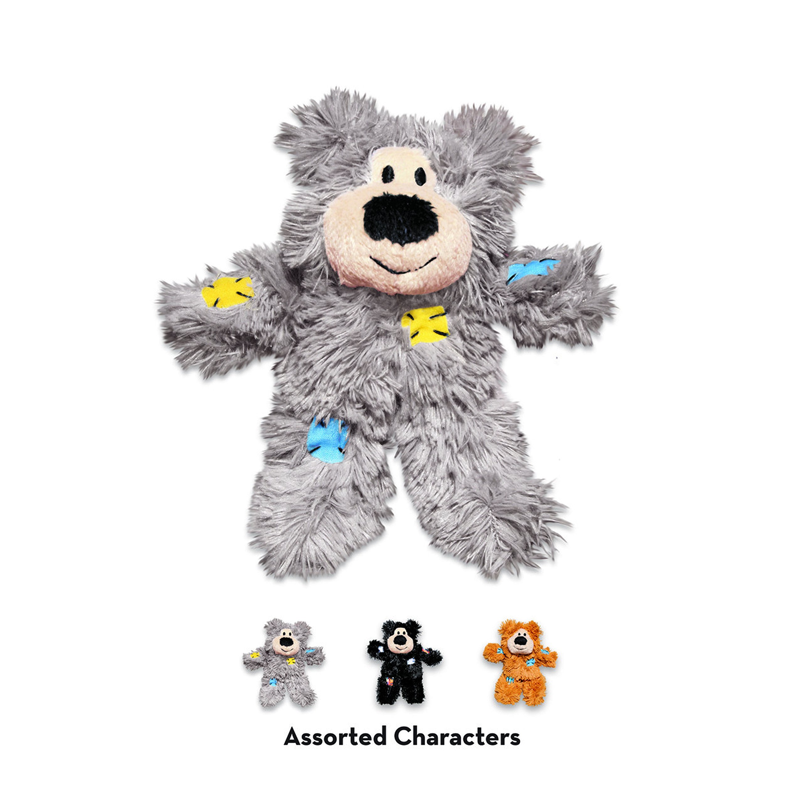KONG Softies Patchwork Bear Cat Toy - Durable & Cute Interactive Pet Toy for Indoor Play, Training & Stress Relief (Assorted Designs)